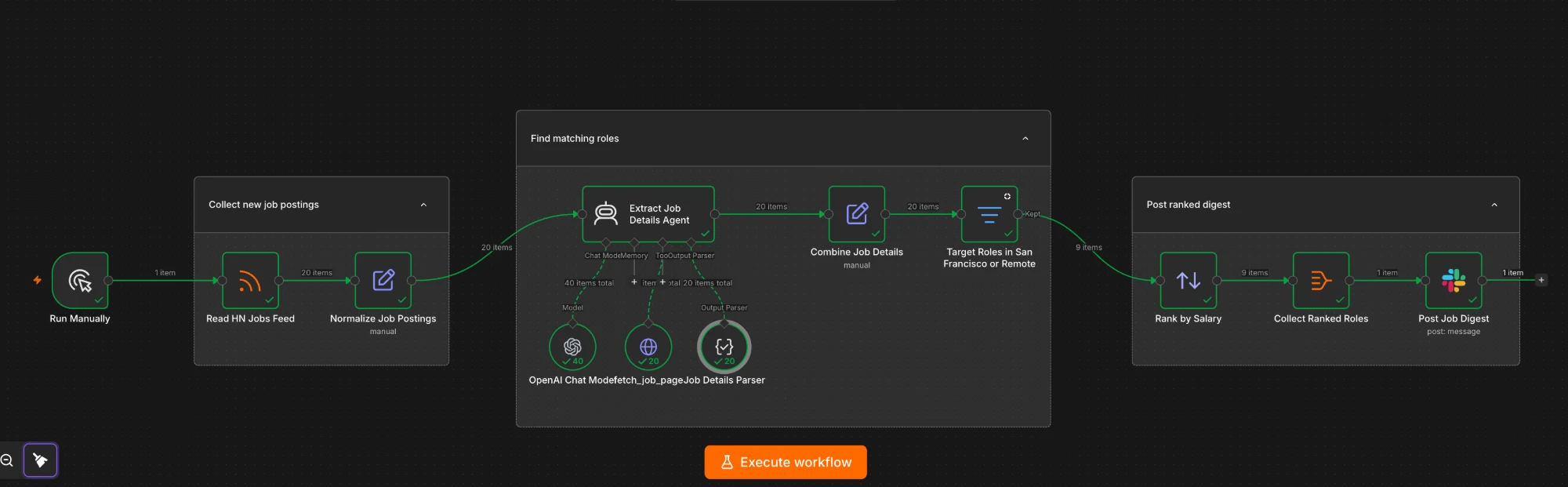 The second version of the workflow with an AI agent